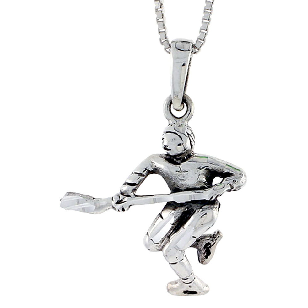 Sterling Silver Hockey Player Pendant 1 1/8 inch tall