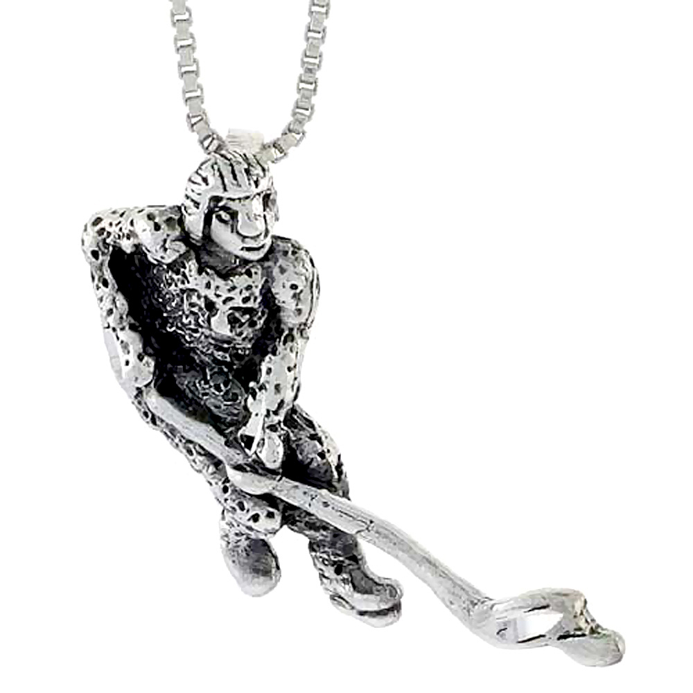 Sterling Silver Hockey Player Pendant 1 1/4 inch tall