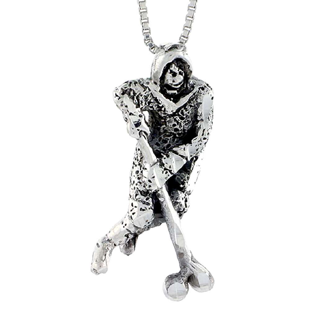 Sterling Silver Hockey Player Pendant 1 1/2 inch tall