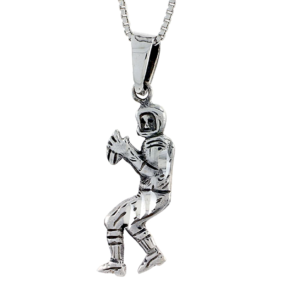 Sterling Silver Football Player Pendant 1 3/8 inch tall