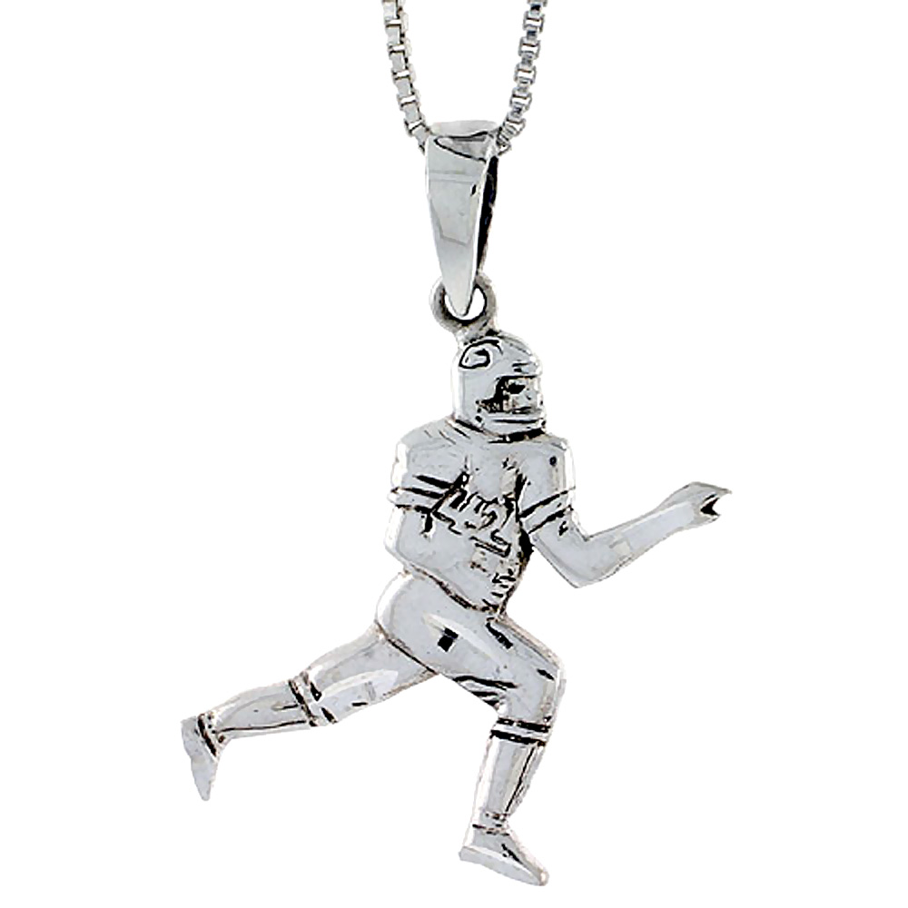 Sterling Silver Football Player Pendant 1 1/4 inch tall