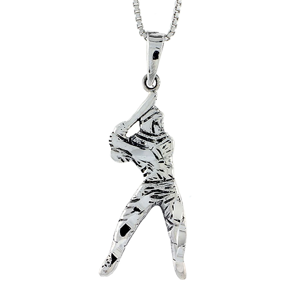 Sterling Silver Baseball Pendant 1 3/4 inch tall