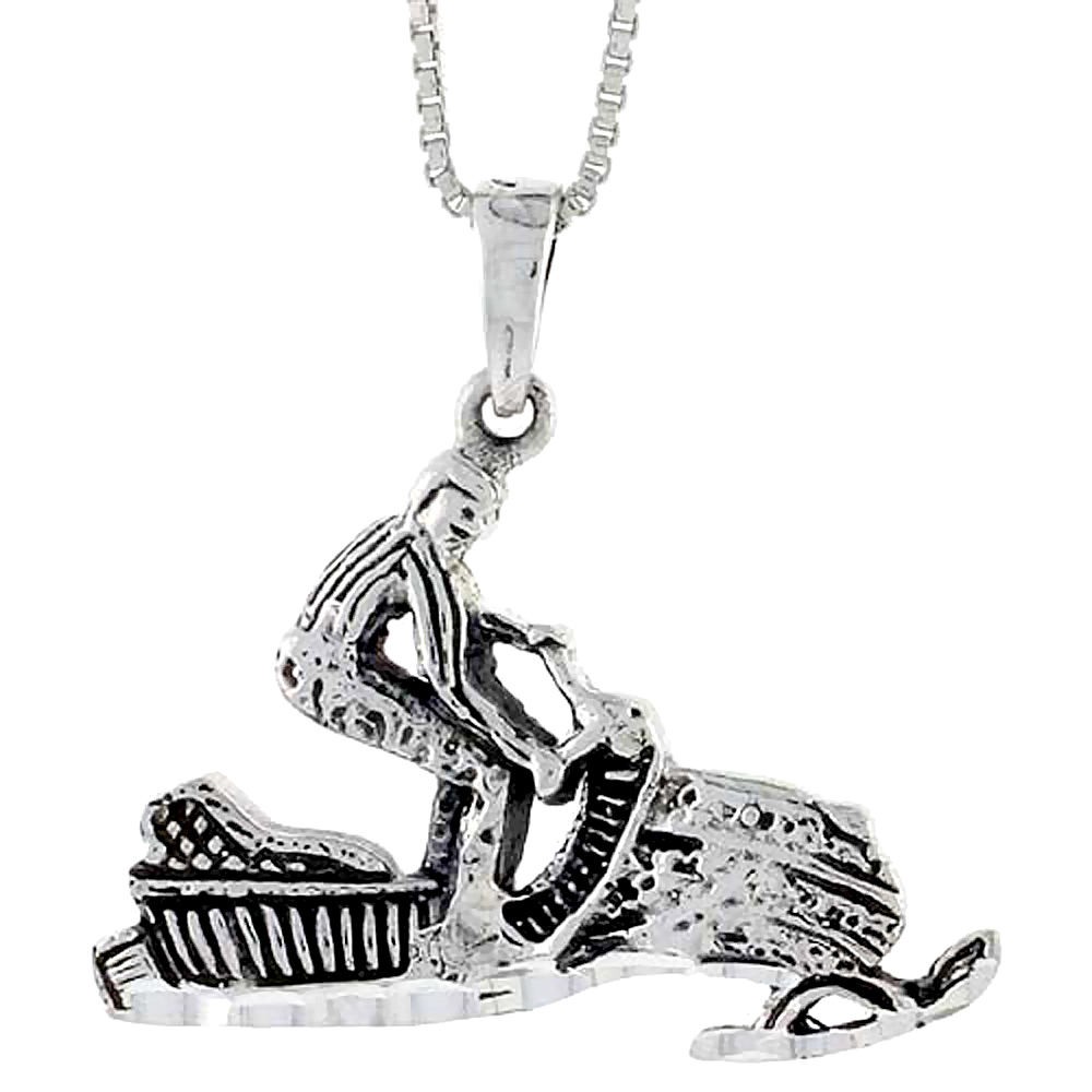 Sterling Silver Snowmobile Rider Pendant 1 1/4 inch tall