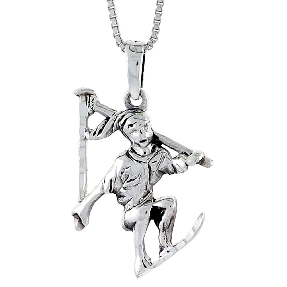 Sterling Silver Skier Pendant 1 1/4 inch tall