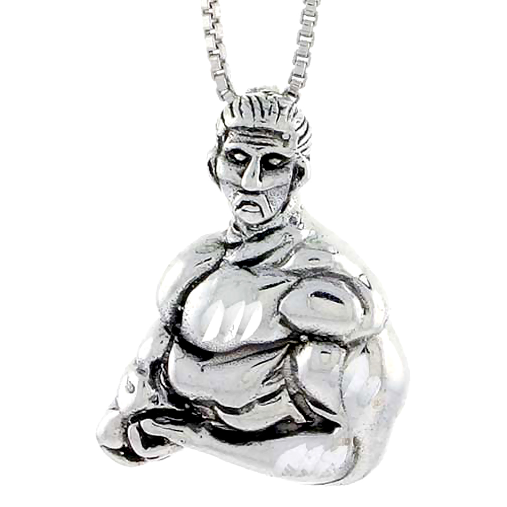 Sterling Silver Body Builder Pendant 1 inch tall