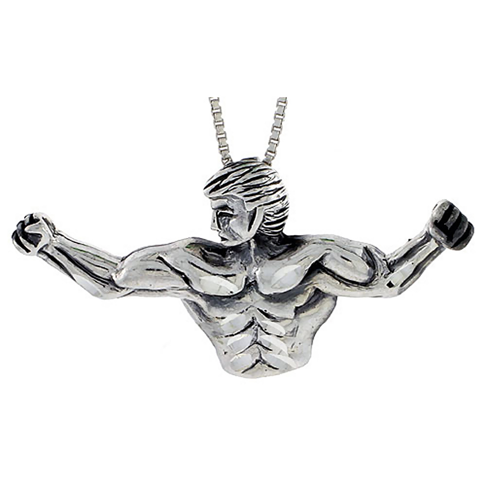 Sterling Silver Body Builder Pendant 2 3/16 in X 1 inch