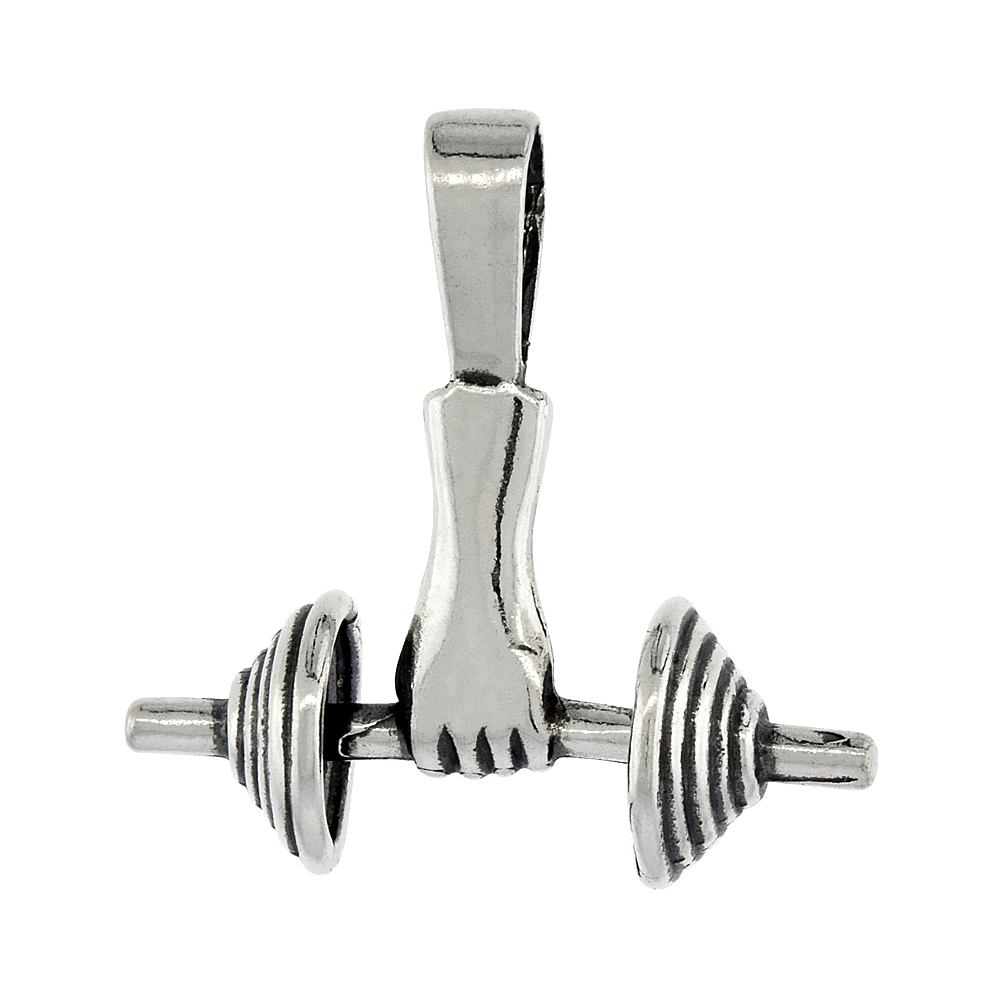 Sterling Silver Barbell Pendant 1 1/16 inch wide