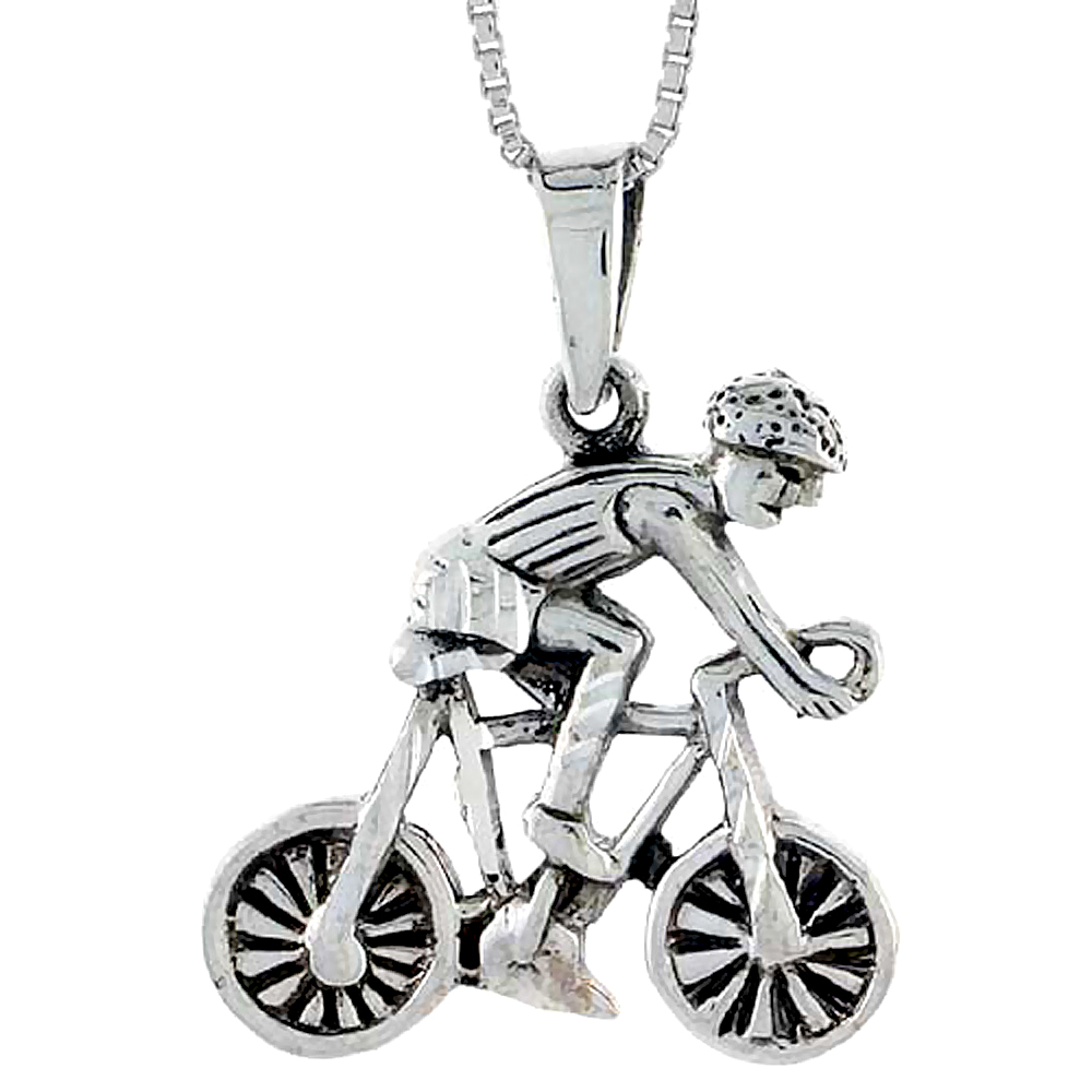 Sterling Silver Cyclist Pendant 1 1/4 inch wide