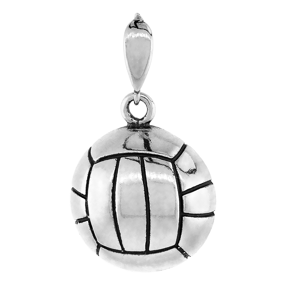 Sterling Silver Volleyball Pendant 1 1/16 inch