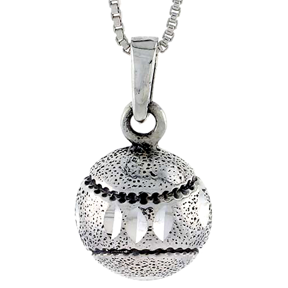 Sterling Silver Baseball Pendant 3/4 inch