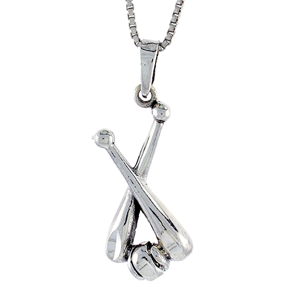 Sterling Silver Baseball and Bats Pendant 1 1/8 inch