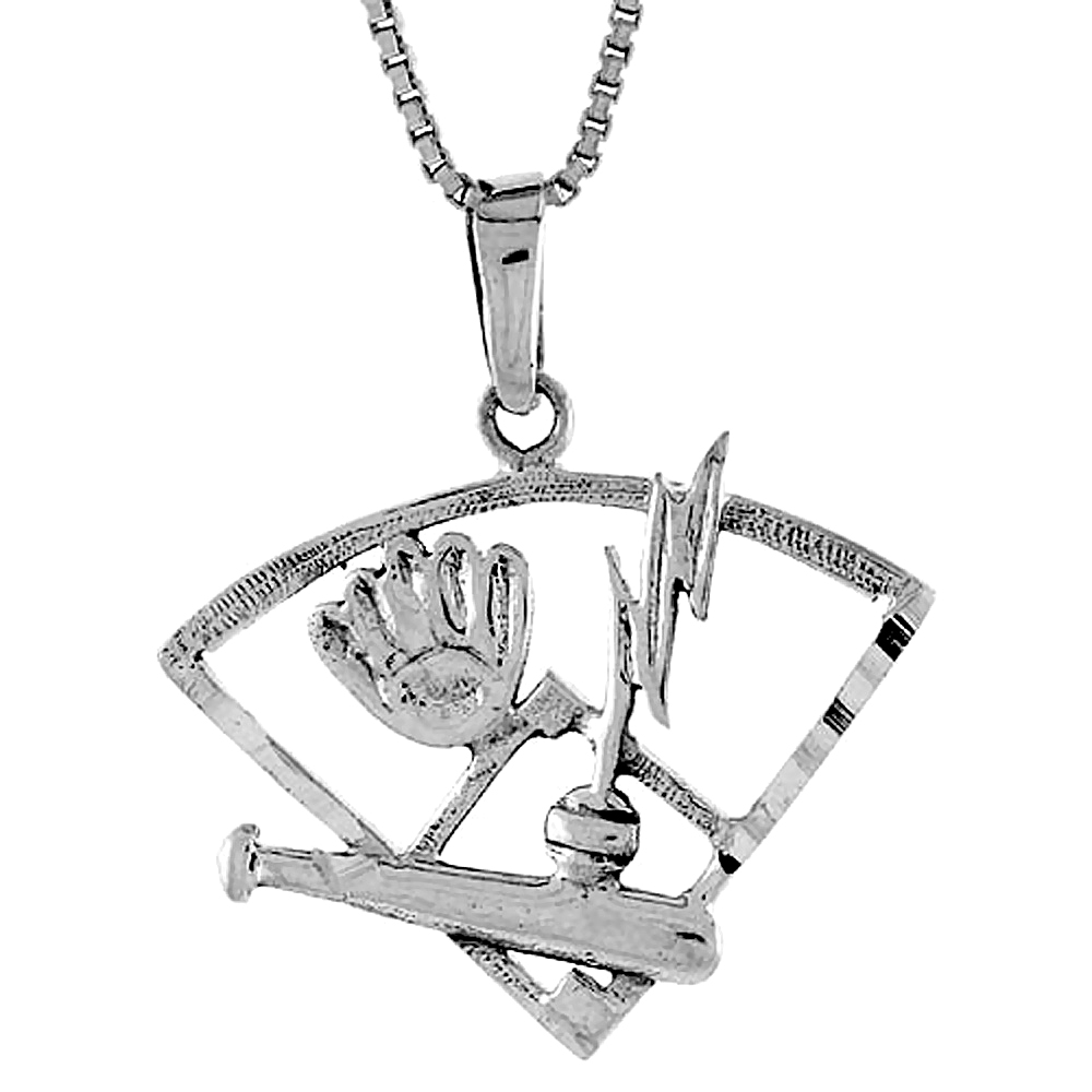 Sterling Silver Baseball Pendant 1 1/8 inch