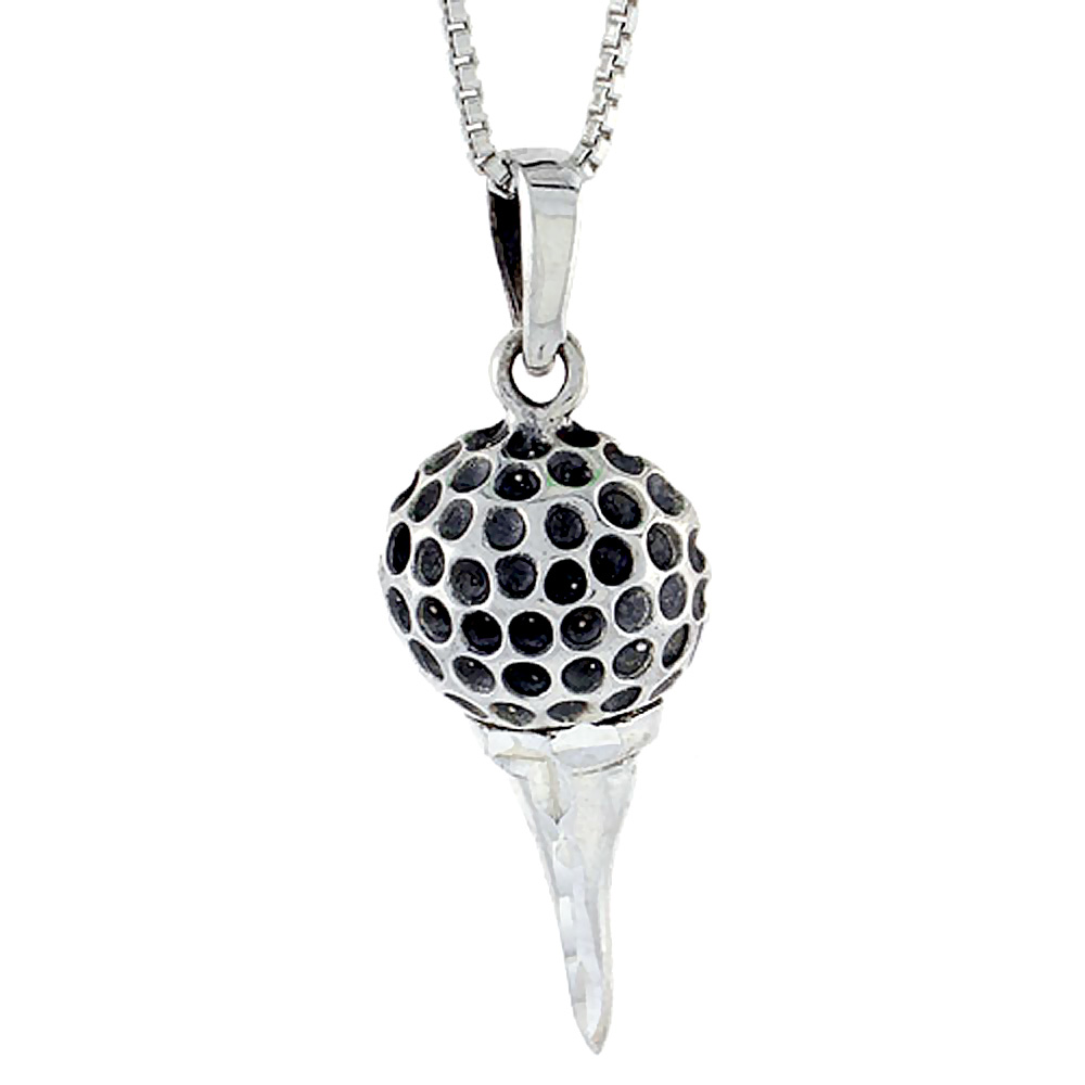 Sterling Silver Golf Ball on Tee Pendant 1 1/4 inch
