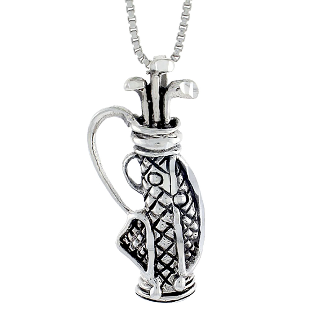 Sterling Silver Golf Bag Pendant 1 1/8 inch