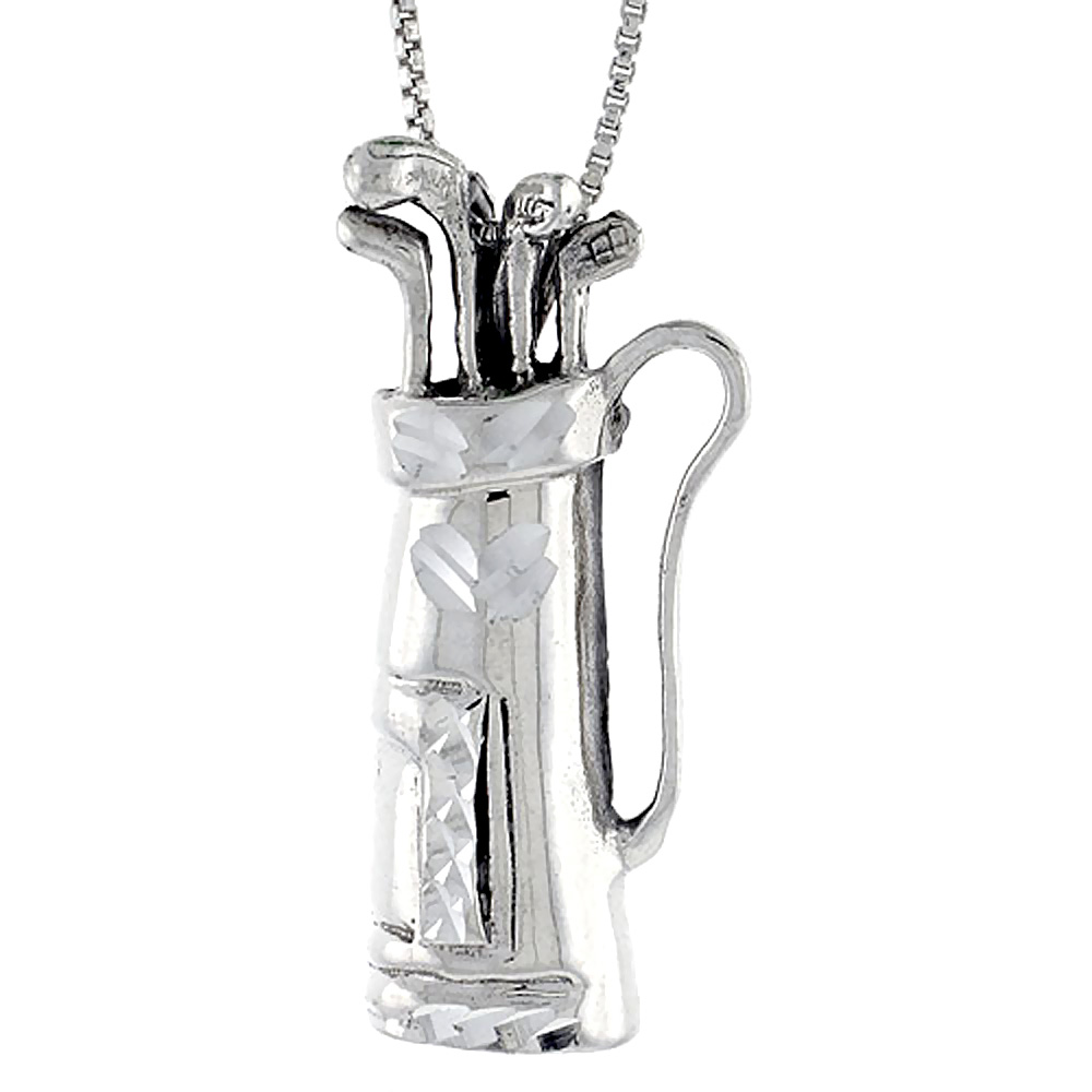 Sterling Silver Golf Bag Pendant 1 1/2 inch