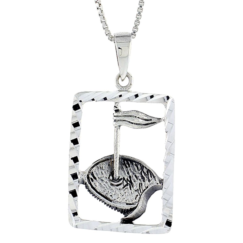 Sterling Silver Golf Green Pendant 1 1/2 inch