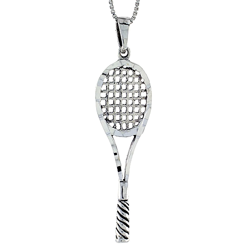 Sterling Silver Tennis Racquet Pendant 2 3/8 inch