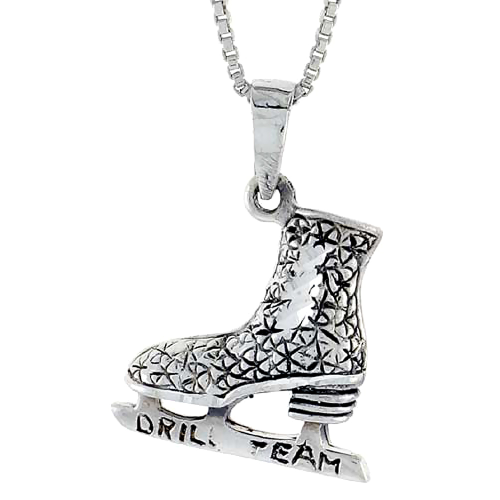 Sterling Silver Ice Skates Pendant 1 inch