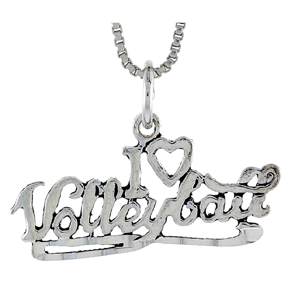 Sterling Silver I Love Volleyball Word Pendant Talking Charm for Women and Men 1 1/16 inch wide