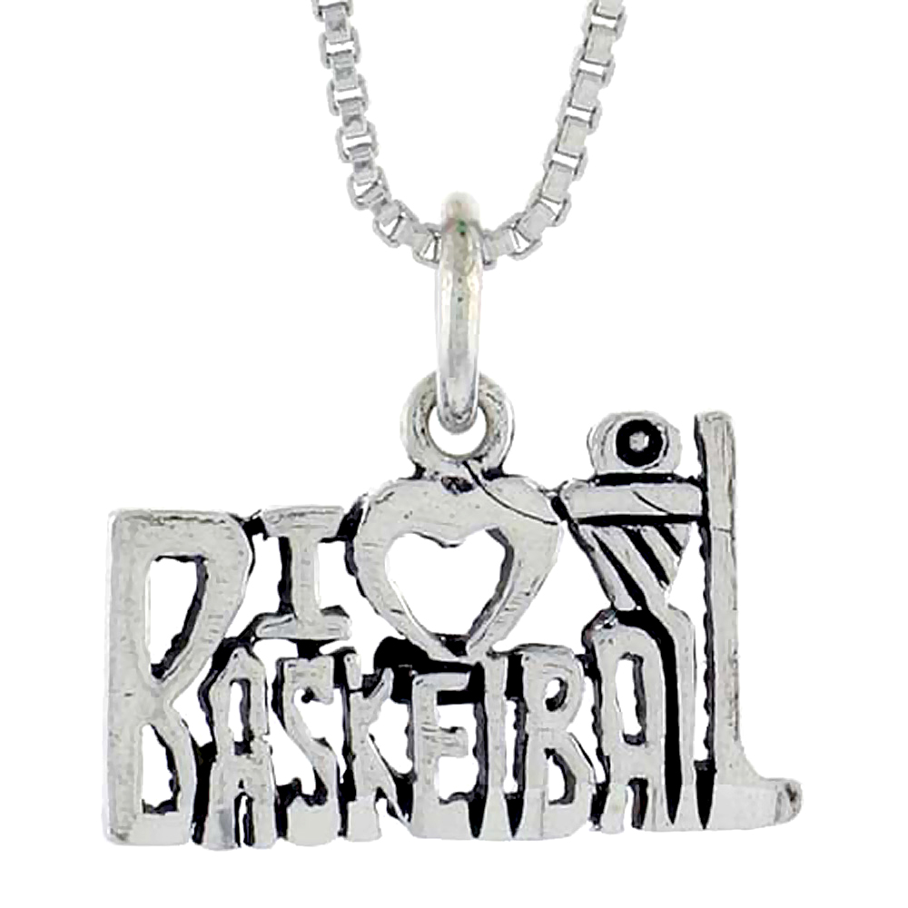 Sterling Silver I Love Basketball Word Pendant Talking Charm for Women and Men 3/4 inch wide