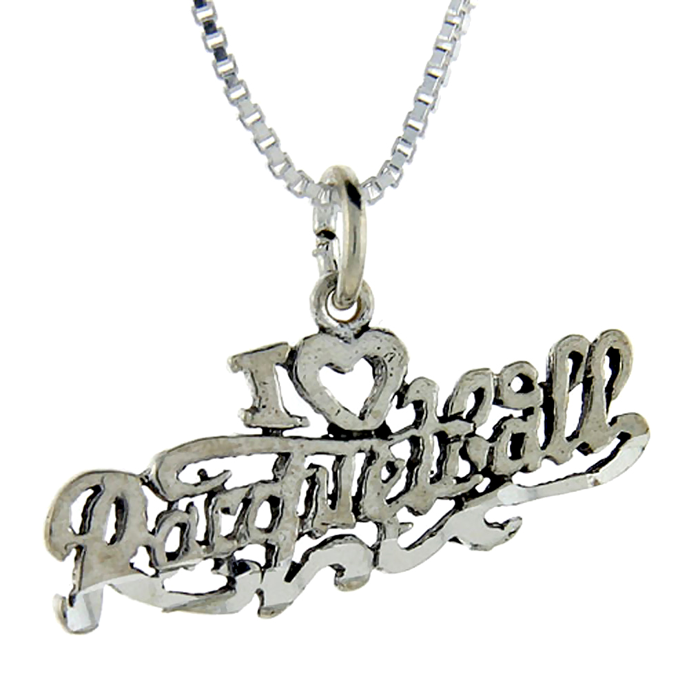 Sterling Silver I Love Racquetball Word Pendant Talking Charm for Women and Men 1 inch wide