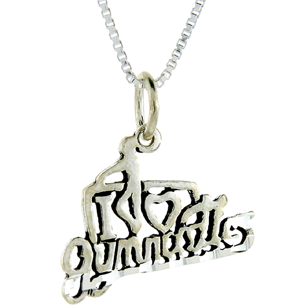Sterling Silver I Love Gymnastics Word Pendant Talking Charm for Women and Men 1 inch wide