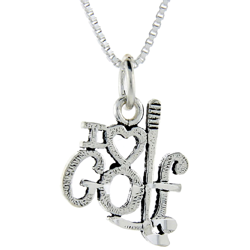 Sterling Silver I Love Golf Word Pendant Talking Charm for Women and Men 1 inch wide