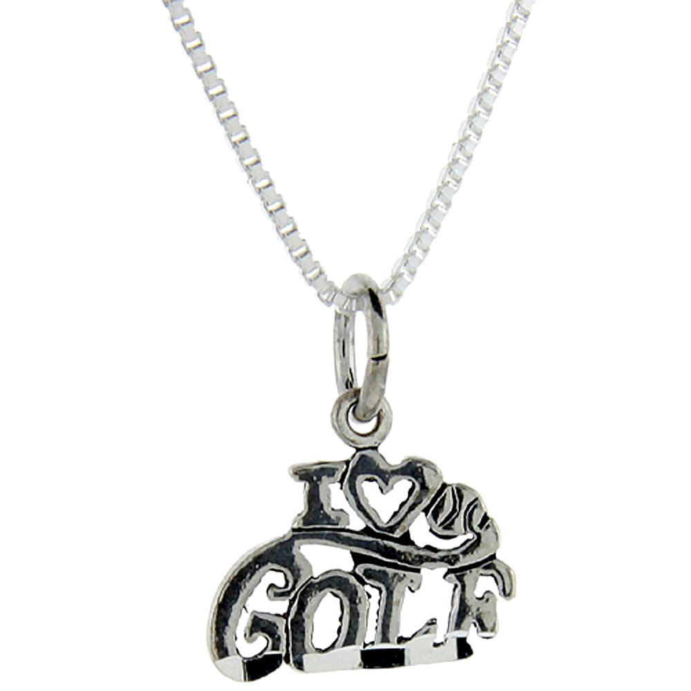 Sterling Silver I Love Golf Word Pendant Talking Charm for Women and Men 1 inch wide