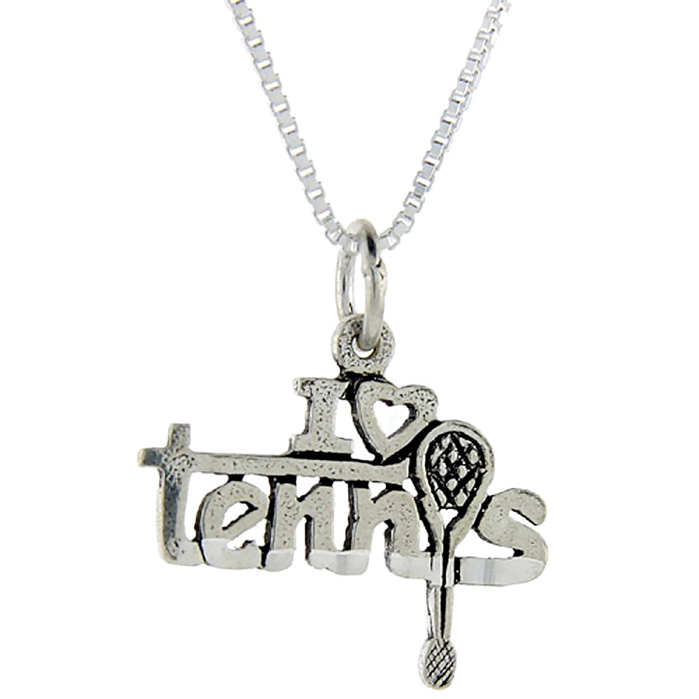 Sterling Silver I Love Tennis Word Pendant Talking Charm for Women and Men 1 inch wide