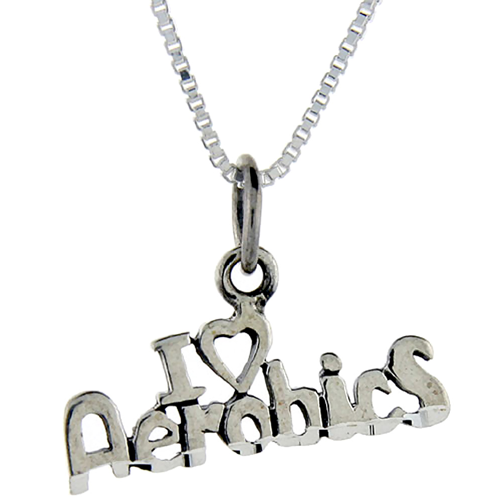 Sterling Silver I Love Aerobics 1 inch wide Word Pendant Talking Charm for Women and Men