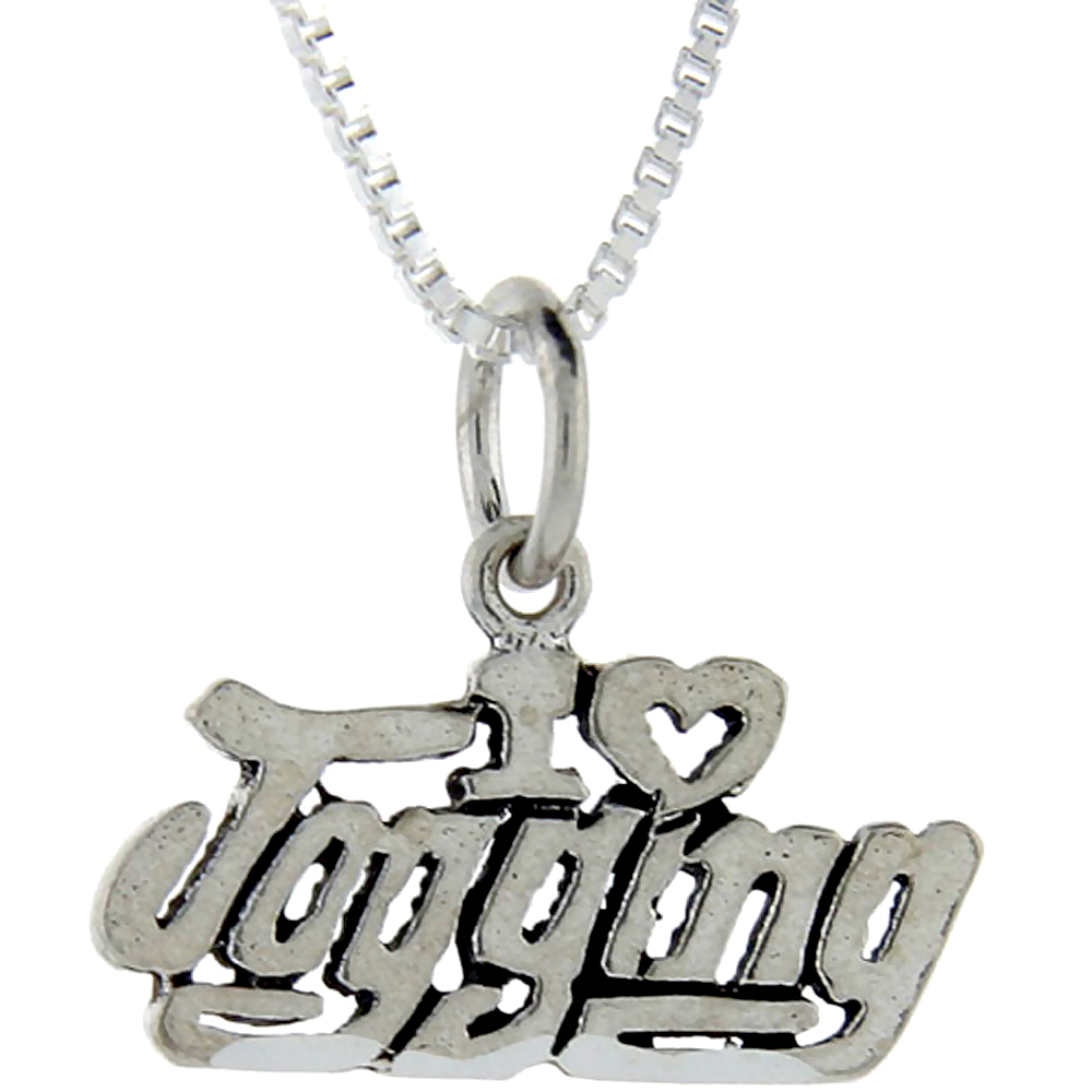 Sterling Silver I Love Jogging 1 inch wide Word Pendant Talking Charm for Women and Men