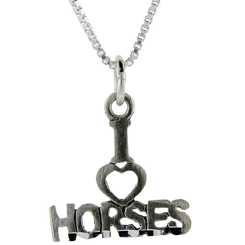 Sterling Silver I Love Horses 1 inch wide Word Pendant Talking Charm for Women and Men
