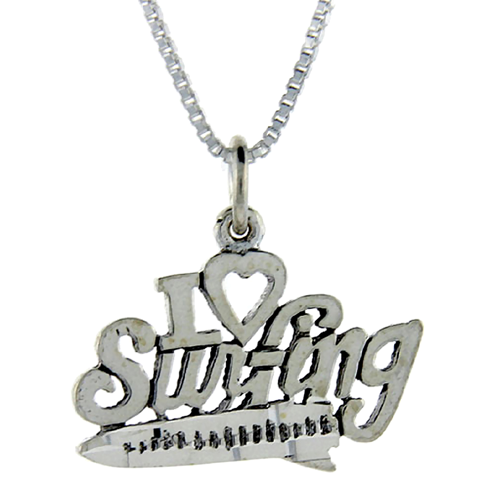 Sterling Silver I Love Surfing 1 inch wide Word Pendant Talking Charm for Women and Men