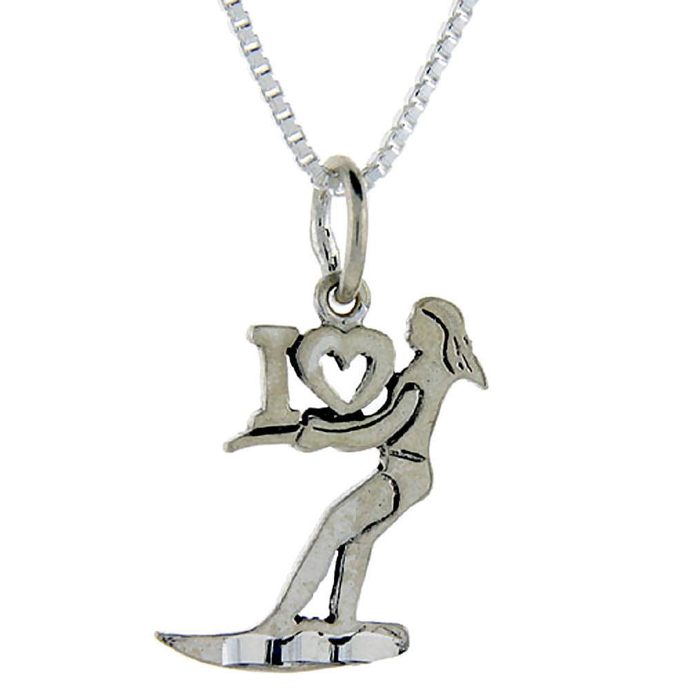 Sterling Silver I Love Surfing 1 inch wide Word Pendant Talking Charm for Women and Men