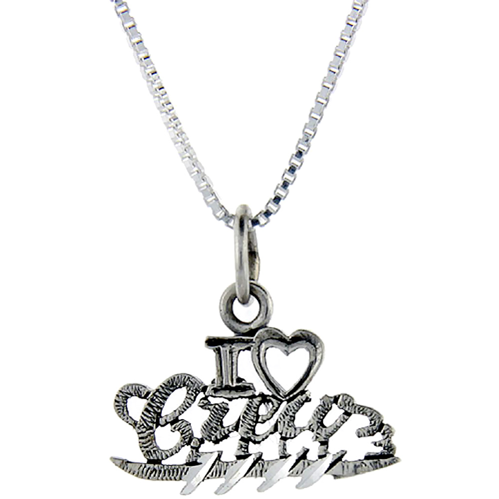 Sterling Silver I Love Crew 1 inch wide Word Pendant Talking Charm for Women and Men
