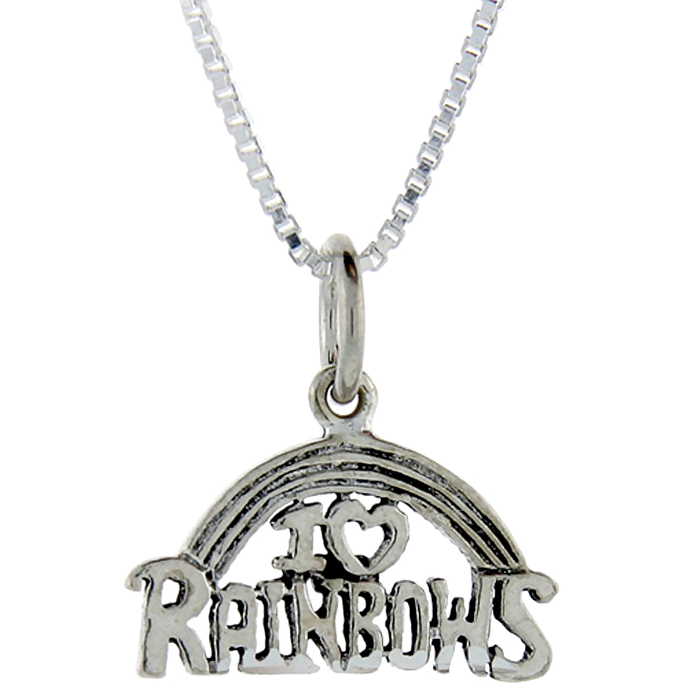 Sterling Silver I Love Rainbows 1 inch wide Word Pendant Talking Charm for Women and Men