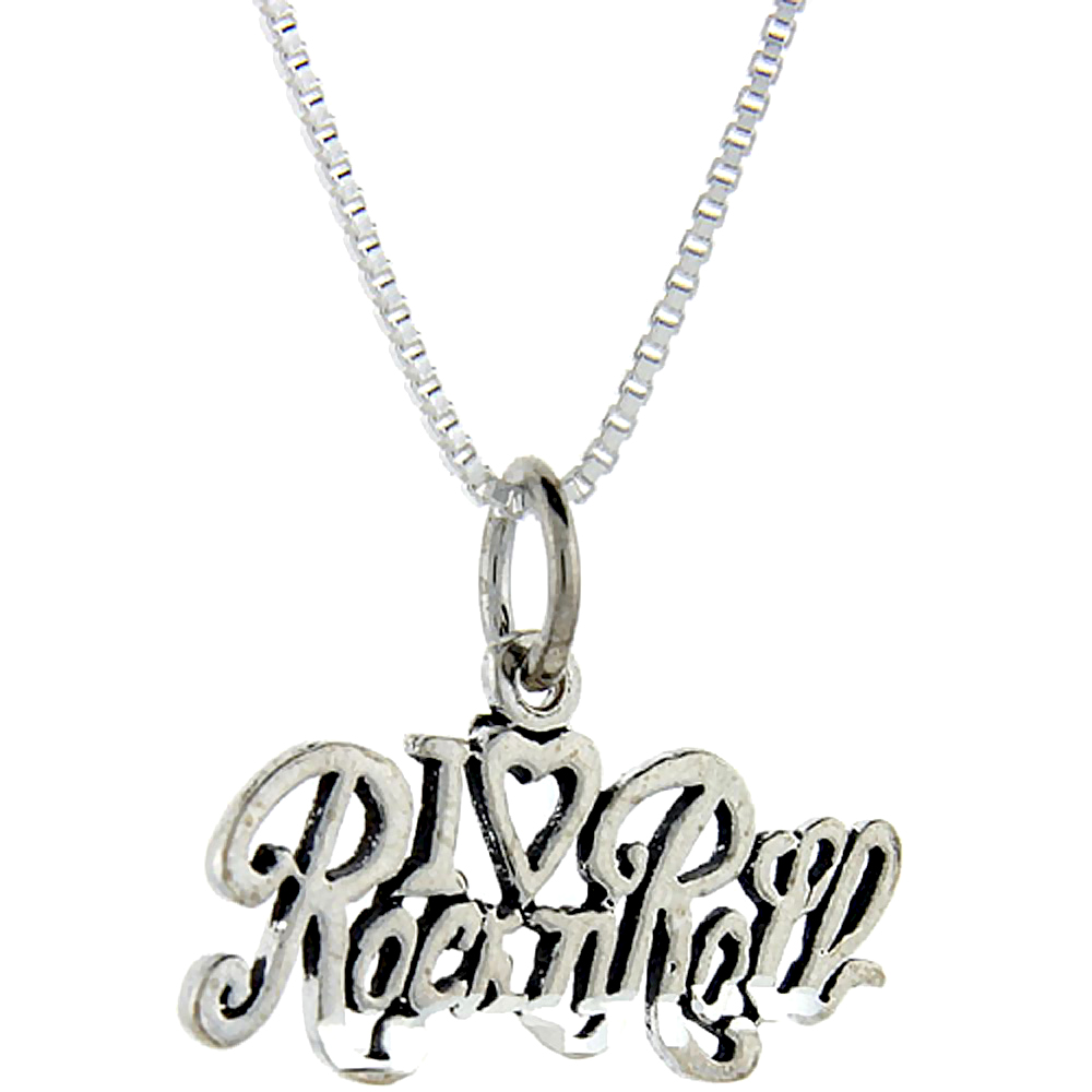 Sterling Silver I Love Rock and Roll Word Pendant Talking Charm for Women and Men 1 inch wide