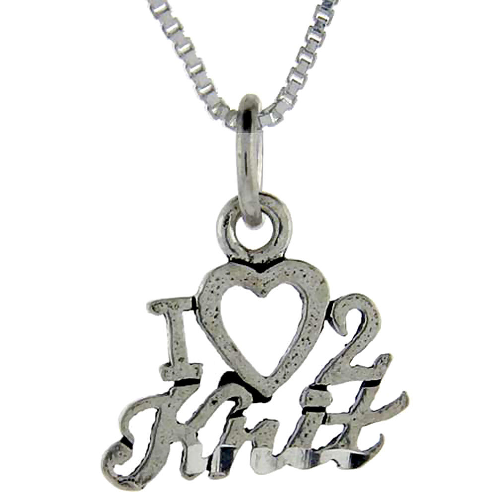 Sterling Silver I Love 2 Knit Word Pendant Talking Charm for Women and Men 1 inch wide