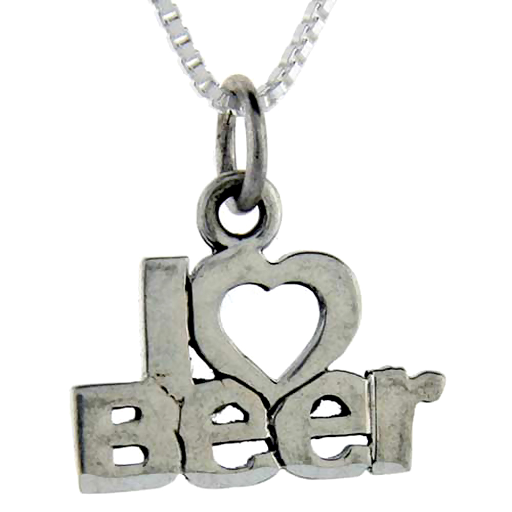 Sterling Silver I Love Beer Word Pendant Talking Charm for Women and Men 1 inch wide