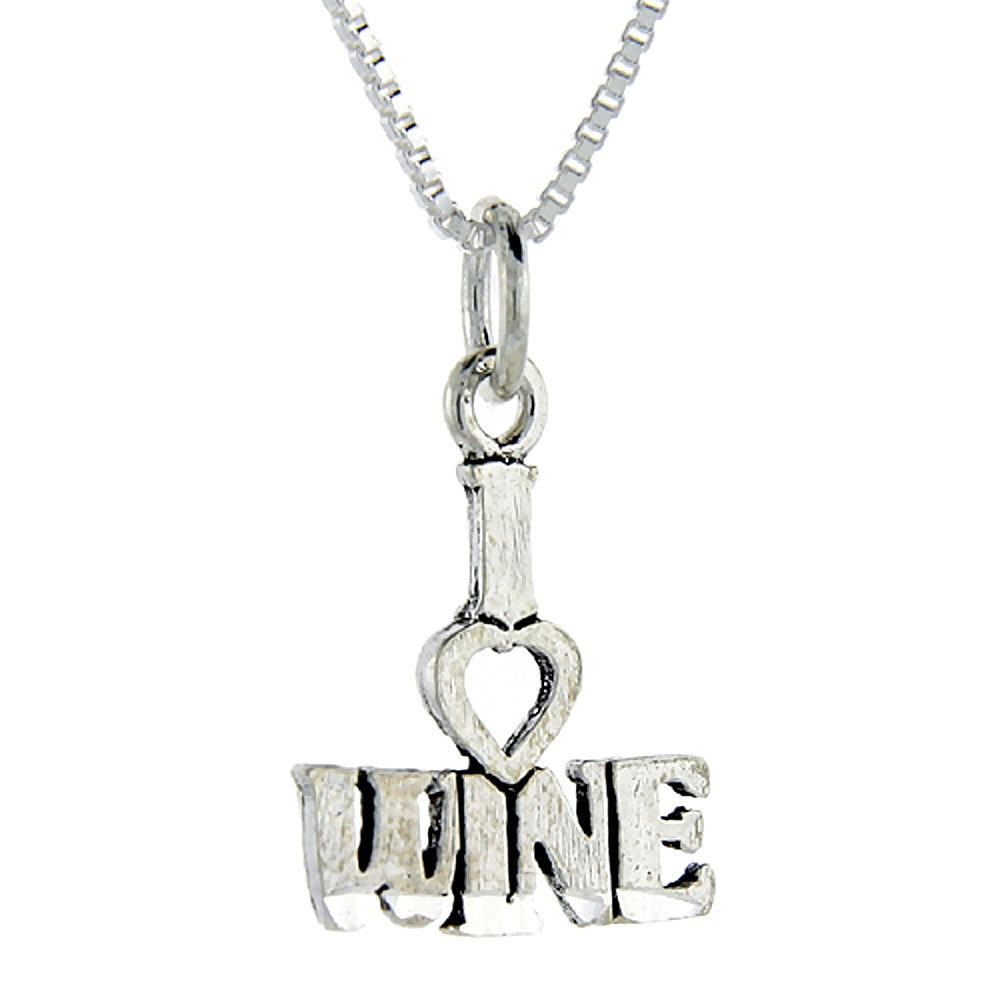 Sterling Silver I Love Wine Word Pendant Talking Charm for Women and Men 1 inch wide