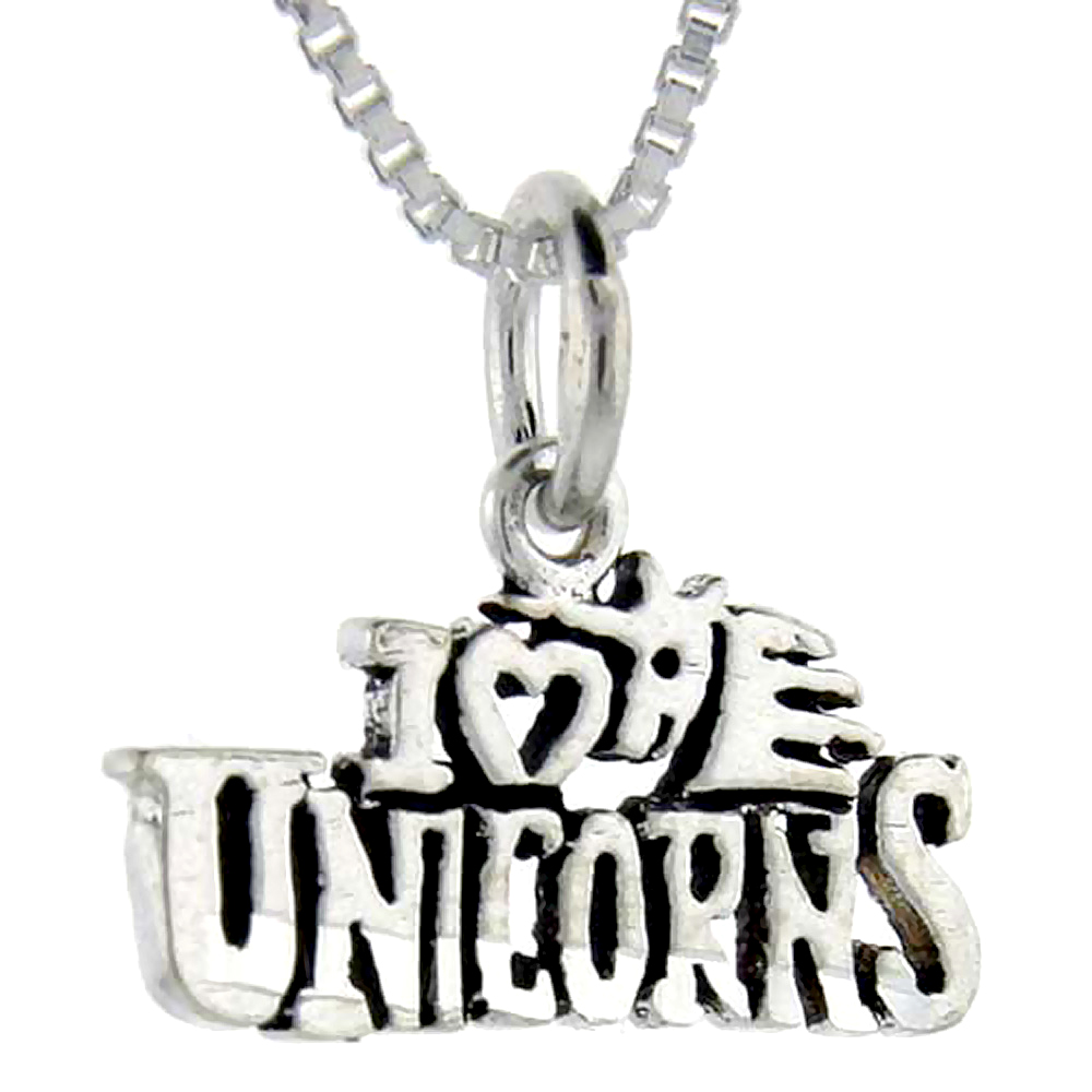 Sterling Silver I Love Unicorns Word Pendant Talking Charm for Women and Men 1 inch wide