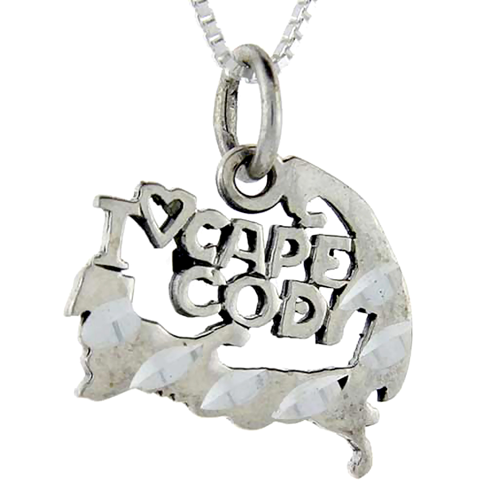 Sterling Silver I Love Cape Cod Word Pendant Talking Charm for Women and Men 1 inch wide
