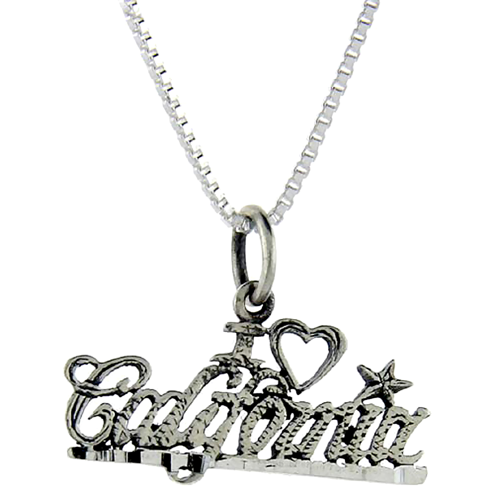 Sterling Silver I Love California Word Pendant Talking Charm for Women and Men 1 inch wide