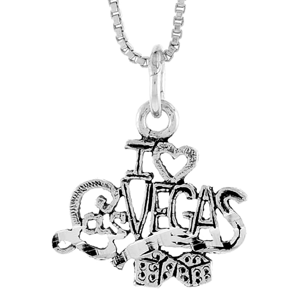Sterling Silver I Love Las Vegas Word Pendant Talking Charm for Women and Men 1 inch wide