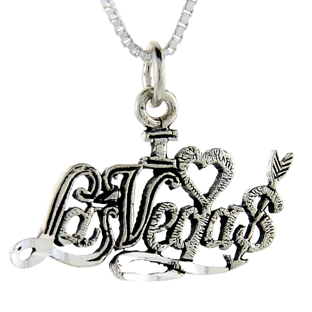 Sterling Silver I Love Las Vegas Word Pendant Talking Charm for Women and Men 1 inch wide