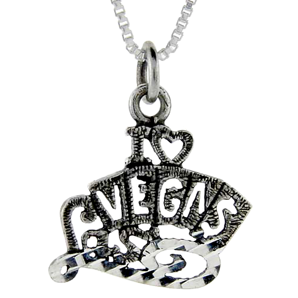 Sterling Silver I Love Las Vegas Word Pendant Talking Charm for Women and Men 1 inch wide