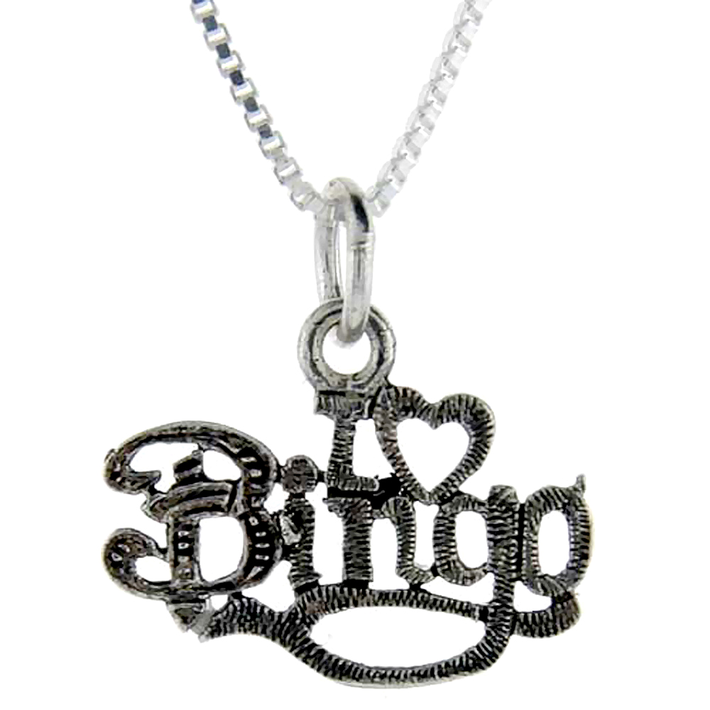 Sterling Silver I Love Bingo Word Pendant Talking Charm for Women and Men 1 inch wide