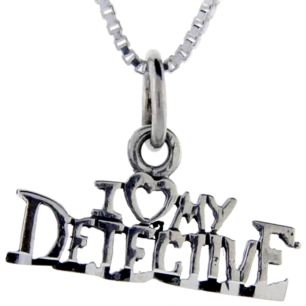 Sterling Silver I Love My Detective Word Pendant Talking Charm for Women and Men 1 inch wide