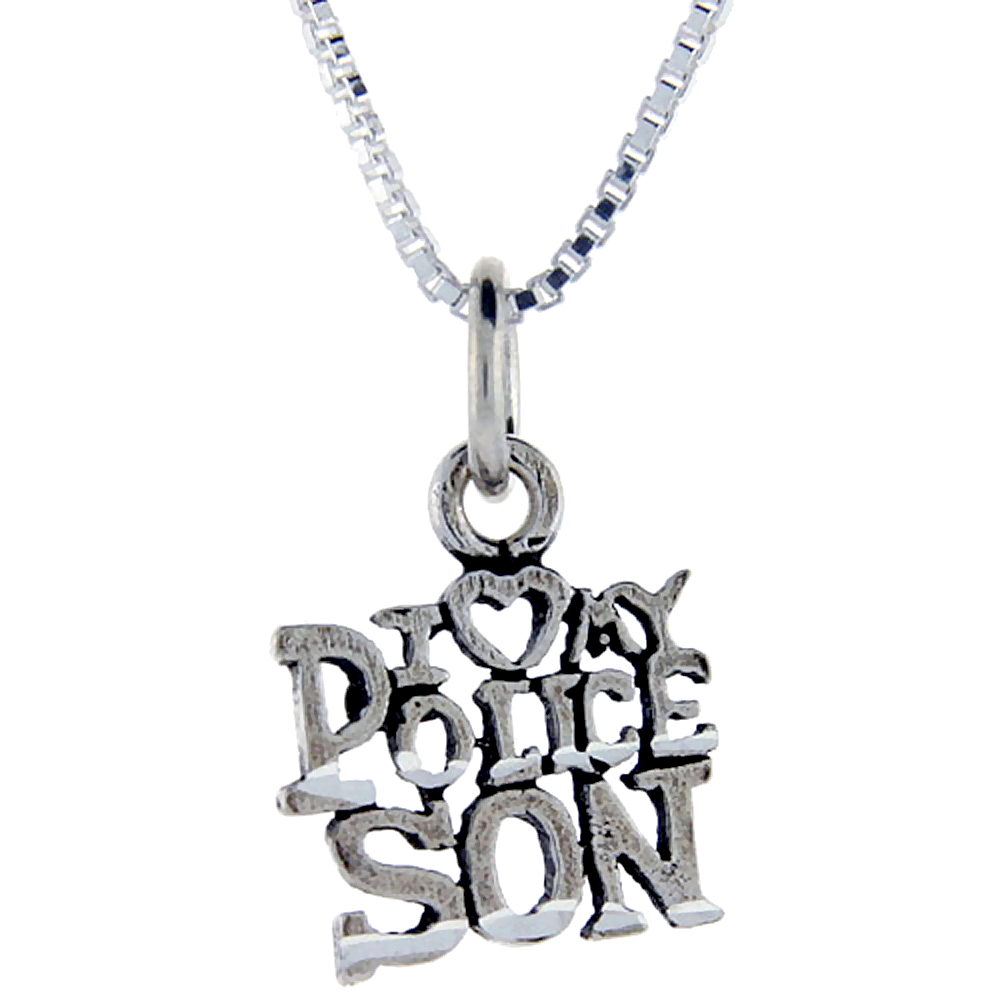 Sterling Silver I Love My Police Son Word Pendant Talking Charm for Women and Men 1 inch wide