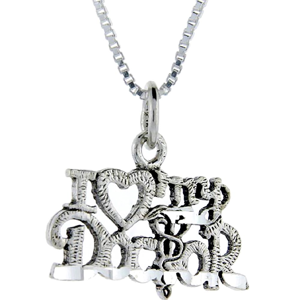 Sterling Silver I Love My Doctor Word Pendant Talking Charm for Women and Men 1 inch wide